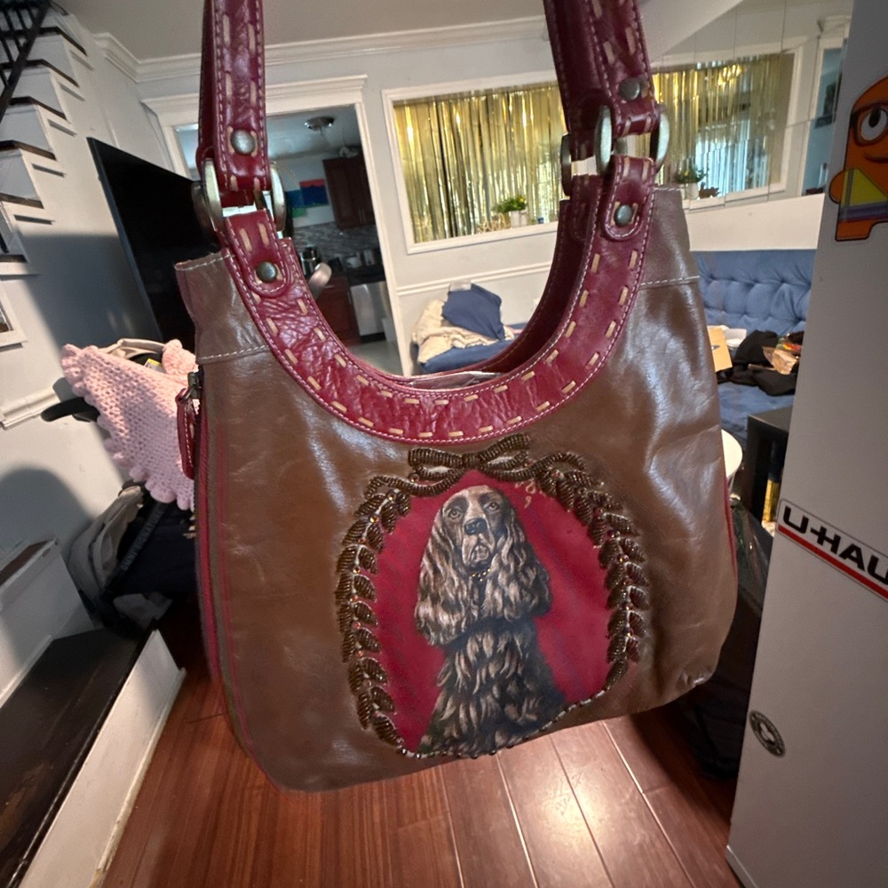 Isabella Fiore Brown and Red Shoulder Bag with Bohemian Flair